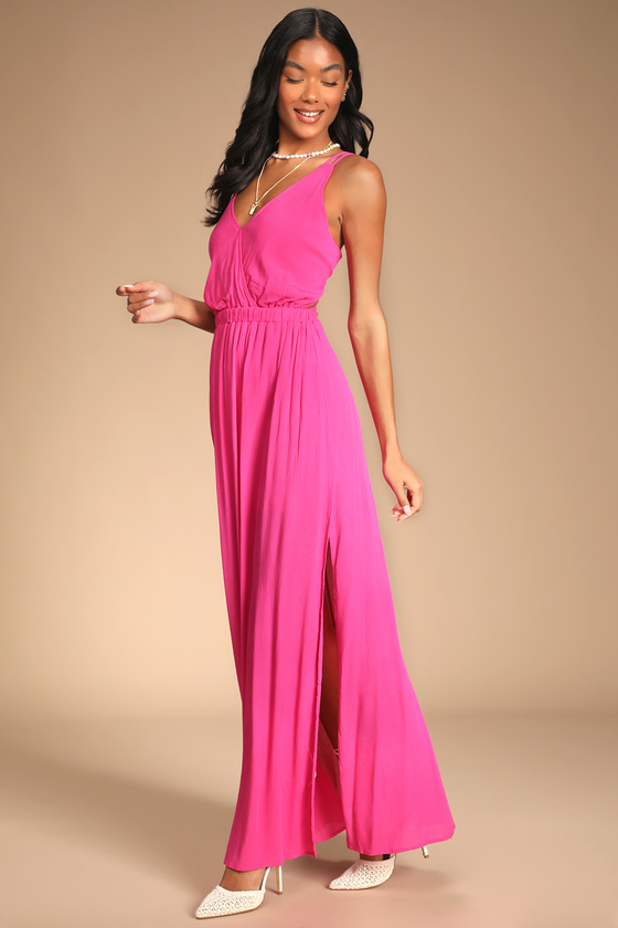 Hot Pink Dress - Strappy Dress - Maxi ...